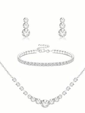 New Silver Crystal Necklace, Bracelet & Earring Set - Clear